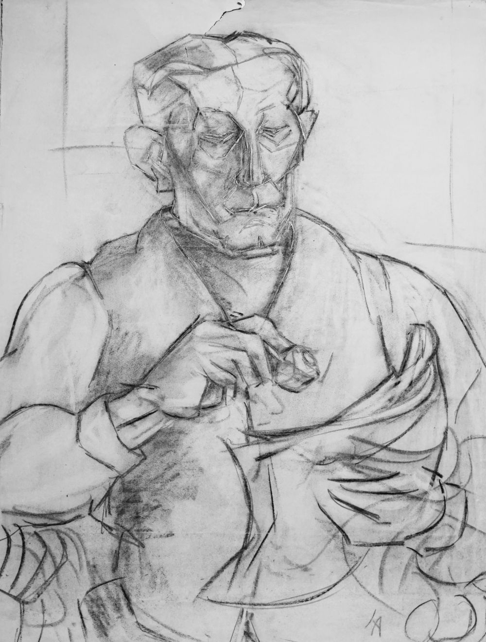 Lesender Bauer mit Pfeife. Worpswede 1930er Jahre. Hanna Ahrens