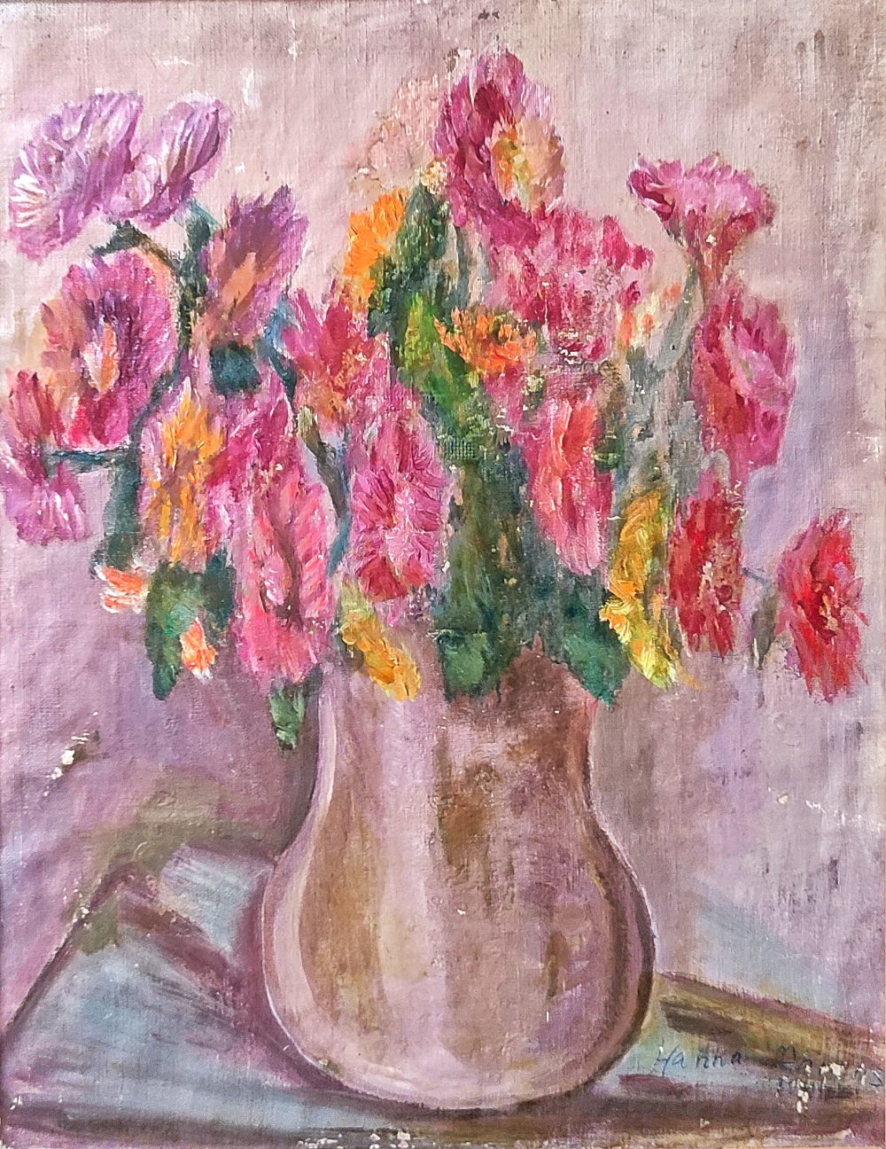 Hanna Ahrens Worpswede. Stillleben. Blumenstrauß in der Vase. Öl auf Leinwand.