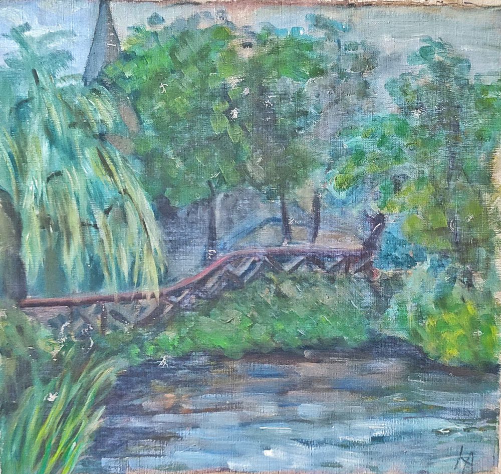 Hanna Ahrens Worpswede. See mit Brücke. Ca. 1928.