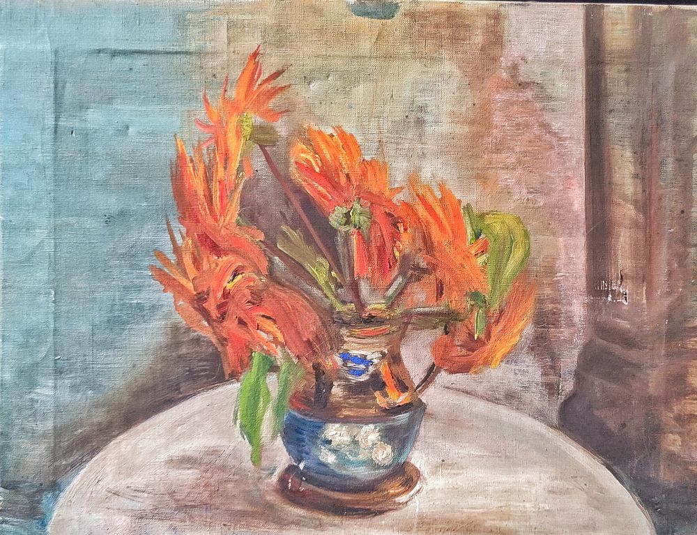 Hanna Ahrens. Worpswede. Blumenstrauß Stillleben. Öl auf Leinwand. ca. 30er Jahre