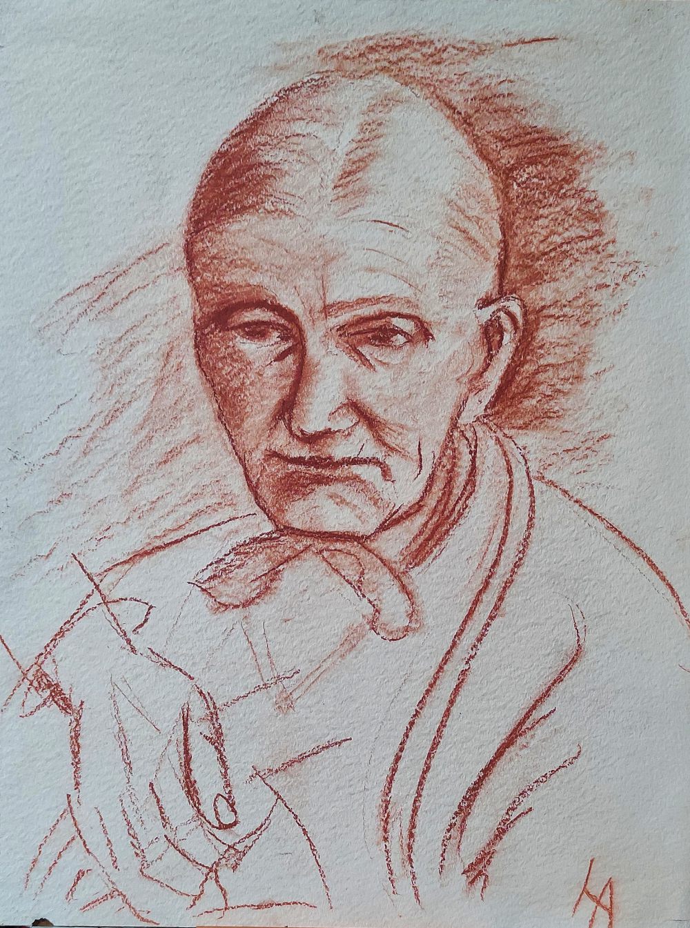 Hanna Ahrens. Worpswede. Portrait. Rötelzeichnung.