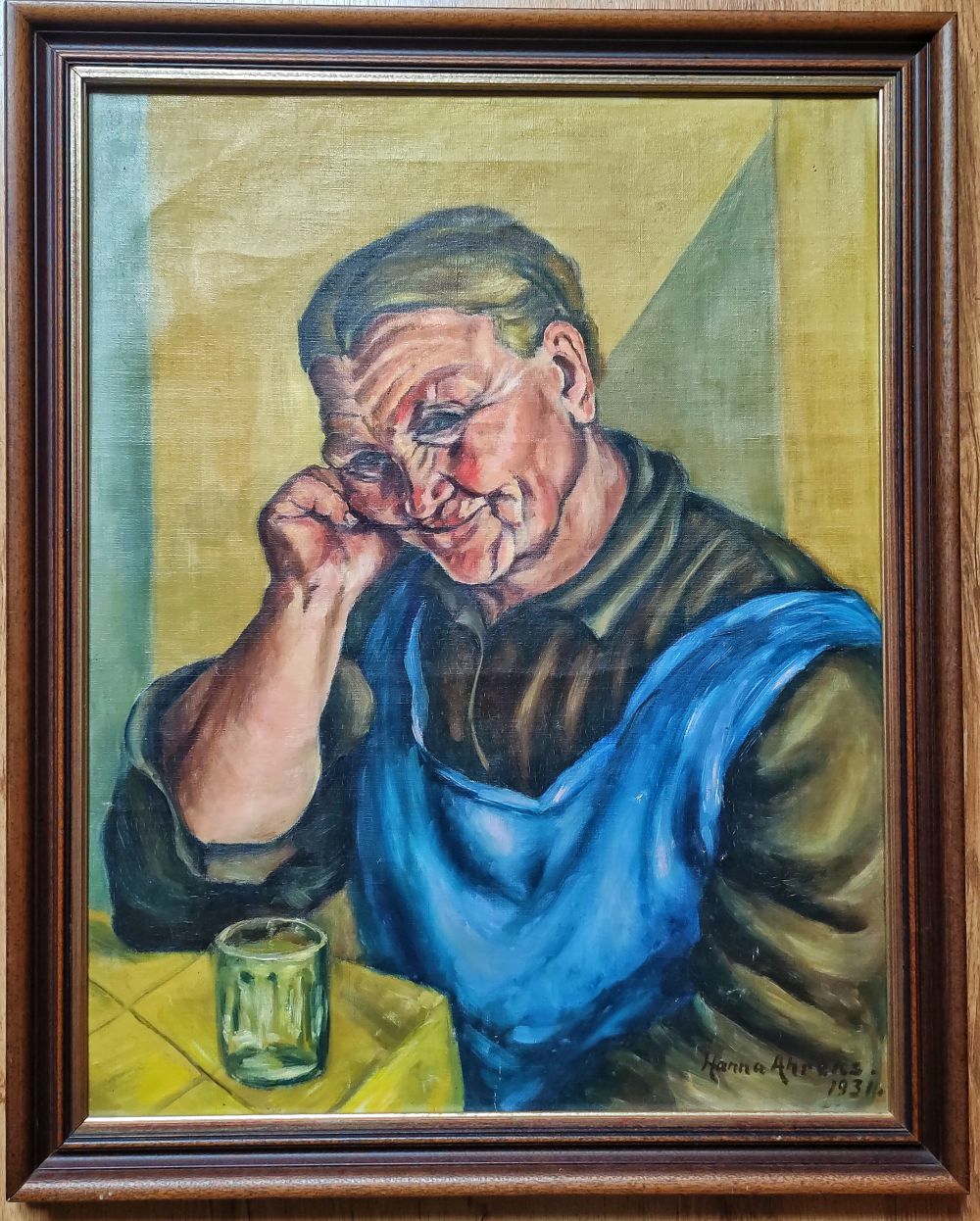 Bäuerin am Tisch. Öl auf Leinwand. Worpswede 1931. Hanna Ahrens