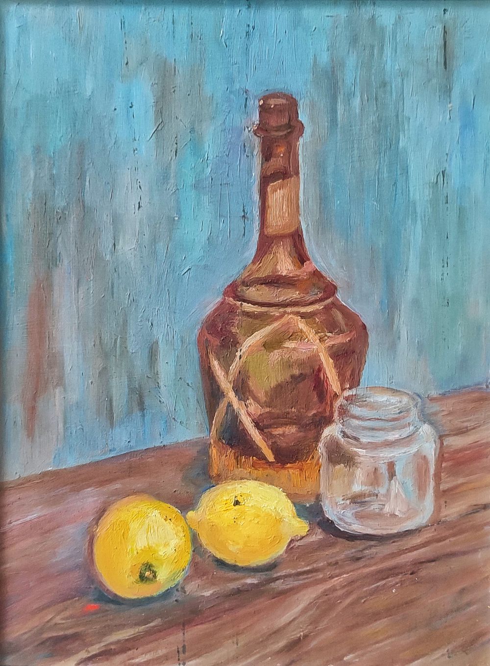 Stillleben mit Zitronen. Hanna Ahrens. Worpswede. Öl auf Hartfaserplatte. 30er Jahre.