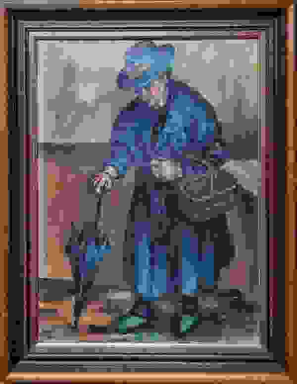 Alte Dame mit Korb und Schirm. Öl auf Leinwand. Worpswede 1931. Hanna Ahrens